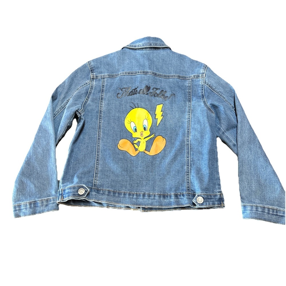 Looney Tunes TWEETY BIRD Girls XS 10 12  THATS ALL FOLKS Blue Denim Jean Jacket